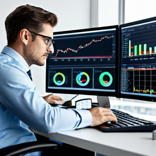 Home 27 "A professional actuary in a modern office, studying financial charts and data analytics on a computer screen, fully clothed, appropriate attire, safe for work, perfect anatomy, natural proportions, professional setting."