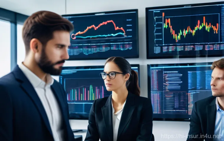 보험계리사와 보험금 지급 프로세스 - **Prompt:** A diverse group of professional actuaries, male and female, in a modern, well-lit office...