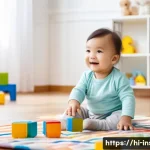 보험계리사와 보험 리스크 조정 - **Prompt:** A toddler wearing a clean diaper, playing with colorful building blocks on a soft, patte...