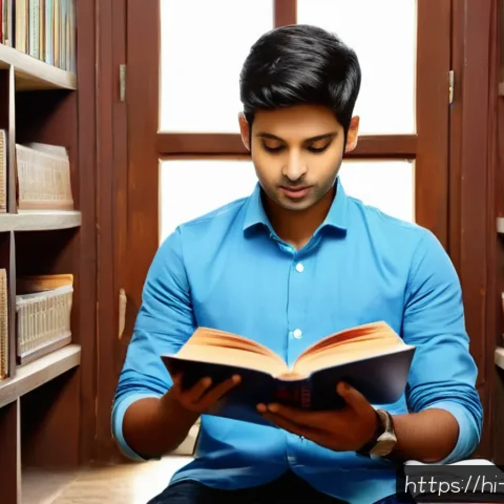 보험계리사 학습 추천 도서 - A serene study environment showcasing a young Hindi-speaking student deeply engaged in reading an in...