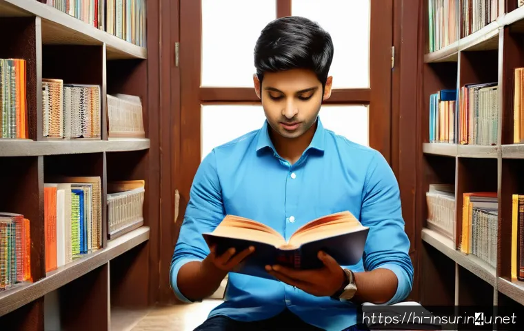보험계리사 학습 추천 도서 - A serene study environment showcasing a young Hindi-speaking student deeply engaged in reading an in...