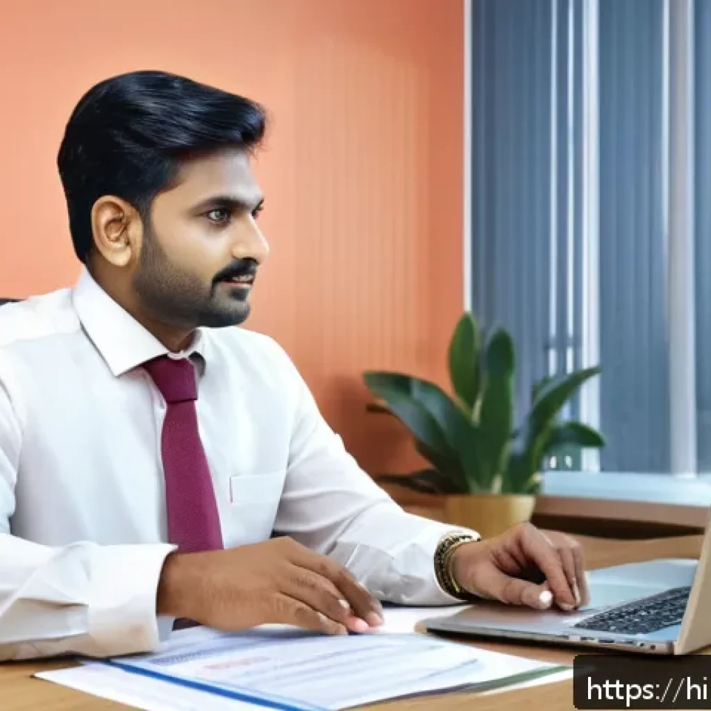 보험계리사로서 알아야 할 법률 - A professional Indian insurance agent in formal business attire, sitting at a modern desk with a lap...