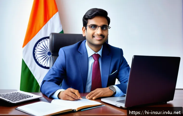 보험계리사 자격증 종류 비교 - A professional Indian actuary in formal business attire, sitting at a modern office desk filled with...