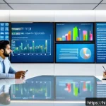 보험계리사와 디지털 보험 전략 - A modern insurance office setting in India with a diverse team of insurance mathematicians analyzing...