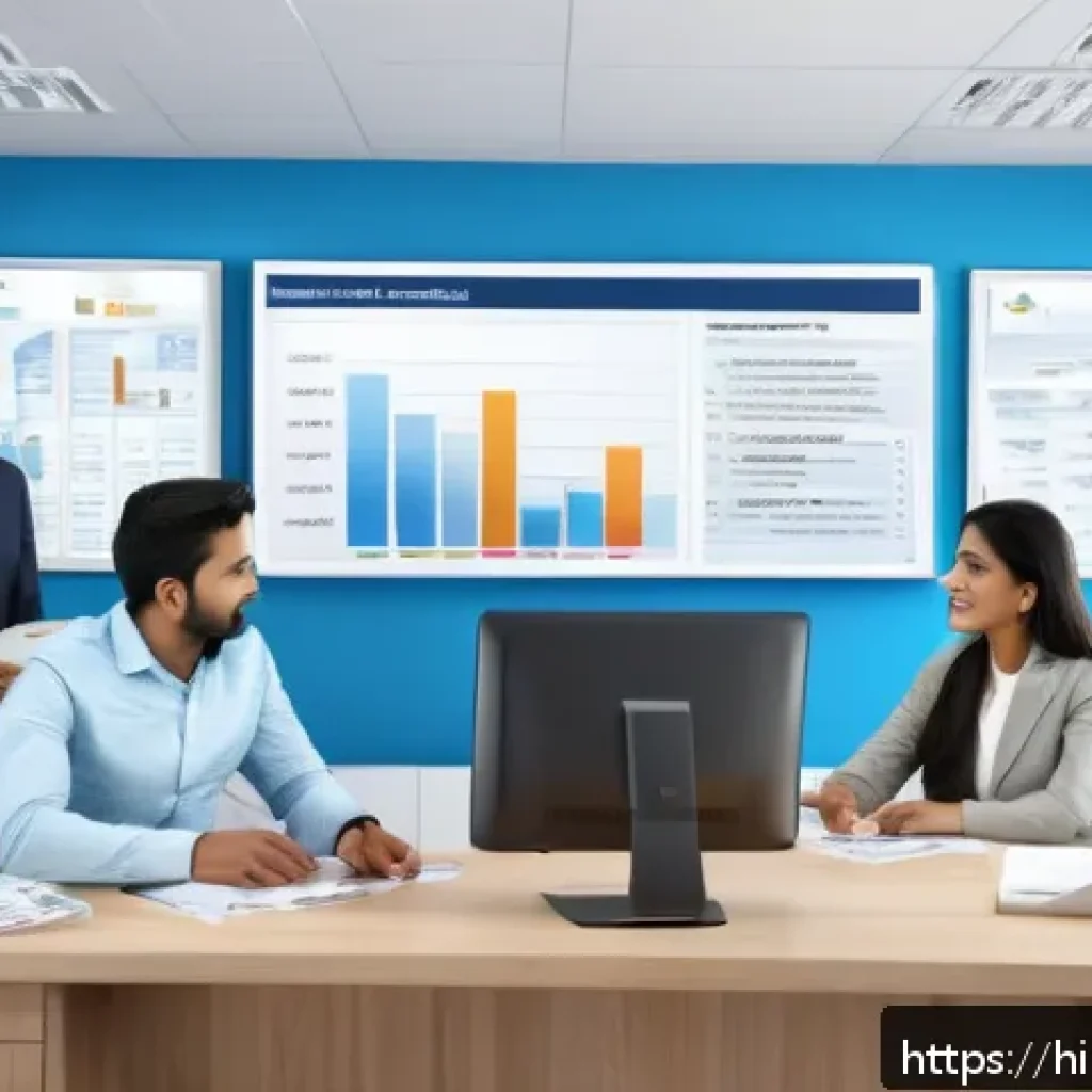 보험계리사와 규제 변화 사례 - A modern insurance office scene featuring a diverse group of Hindi-speaking clients and professional...