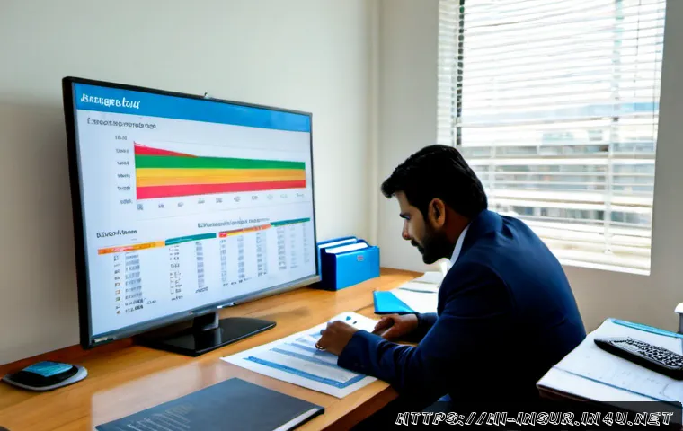 Home 17 보험계리사와 규제 준수 사례 - Photorealistic Indian insurance actuary in a modern Mumbai office, reviewing colorful risk charts on...