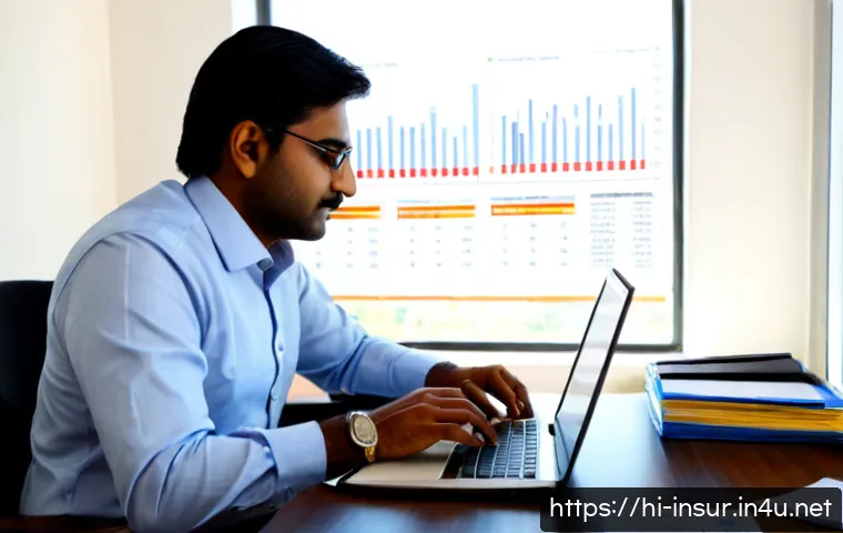 Home 17 보험계리사와 보험료 재조정 - Photorealistic Indian insurance actuary in a modern office, calmly reviewing premium adjustment char...