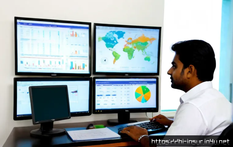보험계리사와 리스크 통제 - Photorealistic Indian insurance actuary in a modern Mumbai office, carefully reviewing colorful risk...